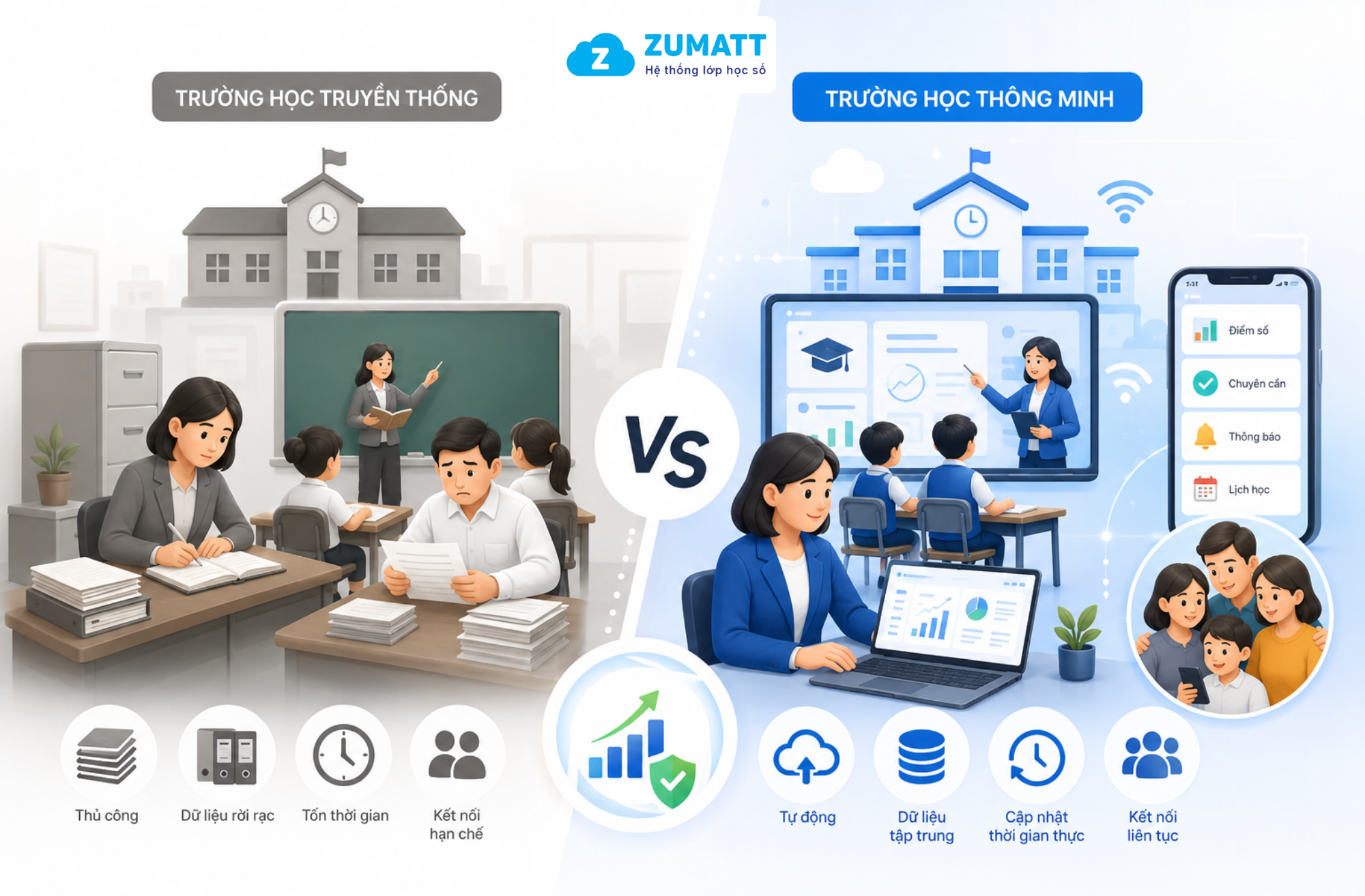 Sự khác nhau giữa trường học thông minh và trường học truyền thống